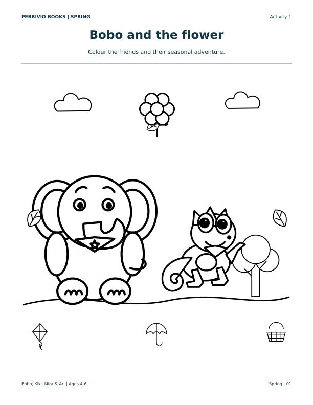 Sample colouring page of Bobo and Kiki